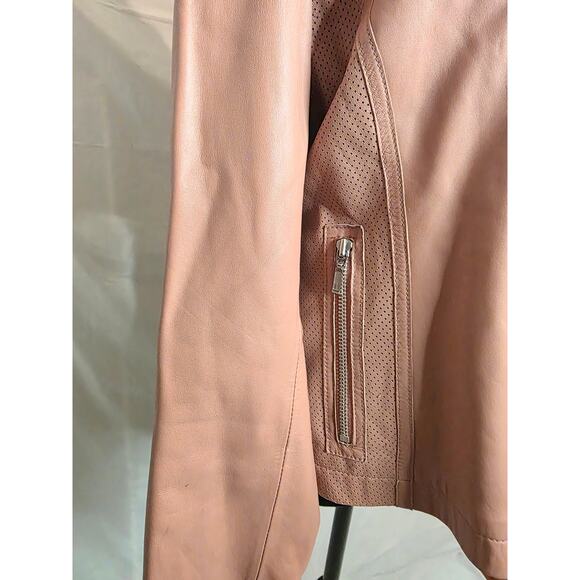 Bernardo Genuine Leather Moto Jacket Women's Size L Pink Full Zip - Picture 4 of 10